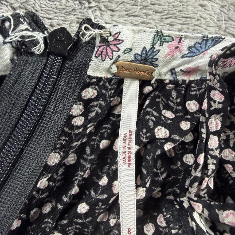 FREE PEOPLE Yesica Floral Ruffle-Trim Maxi Dress Womens Size 8 Black Combo